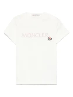 Camiseta blanca de algodón con logo bordado MONCLER para bebé niña