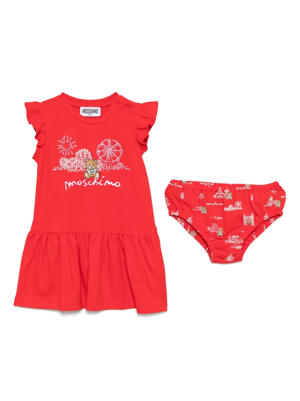 Conjunto para bebé niña de vestido y braguita rojo Teddy Bear MOSCHINO