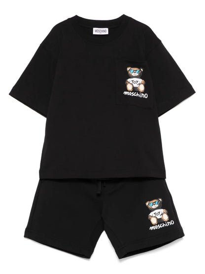 Set negro de camiseta y pantalón corto MOSCHINO para niño