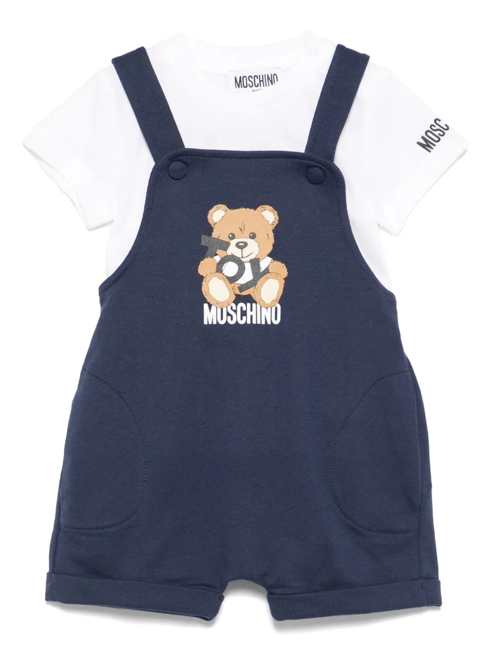 Conjunto para bebé niño de camista y peto de felpa azul MOSCHINO