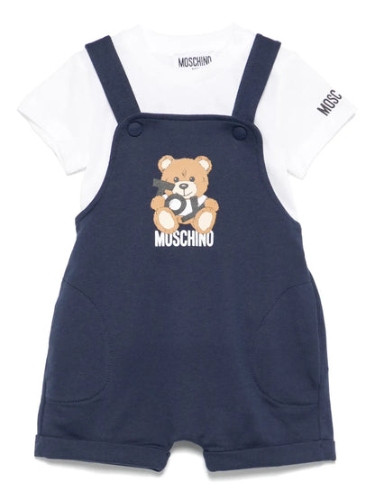 Conjunto para bebé niño de camista y peto de felpa azul MOSCHINO
