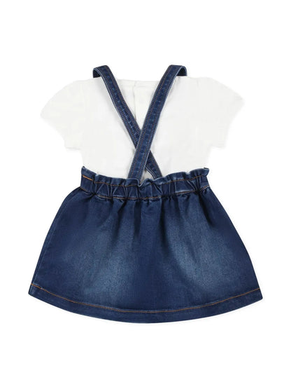 Set para niña de vestido de denim con Teddy Bear y camiseta blanca MOSCHINO