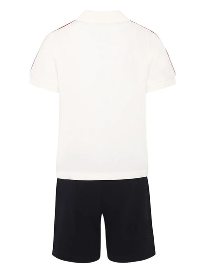 Conjunto de polo blanco con ribete tricolor MONCLER para niño