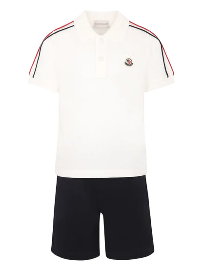 Conjunto de polo blanco con ribete tricolor MONCLER para niño
