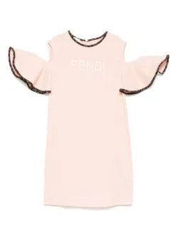 Vestido júnior para niña con mangas volantes y logo Fendi Kids