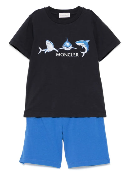 Conjunto de algodón azul con motivo de tiburón MONCLER para niño