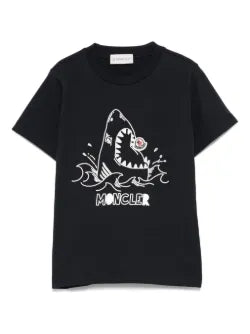 Camiseta de algodón azul con motivo de tiburón bordado MONCLER para niño