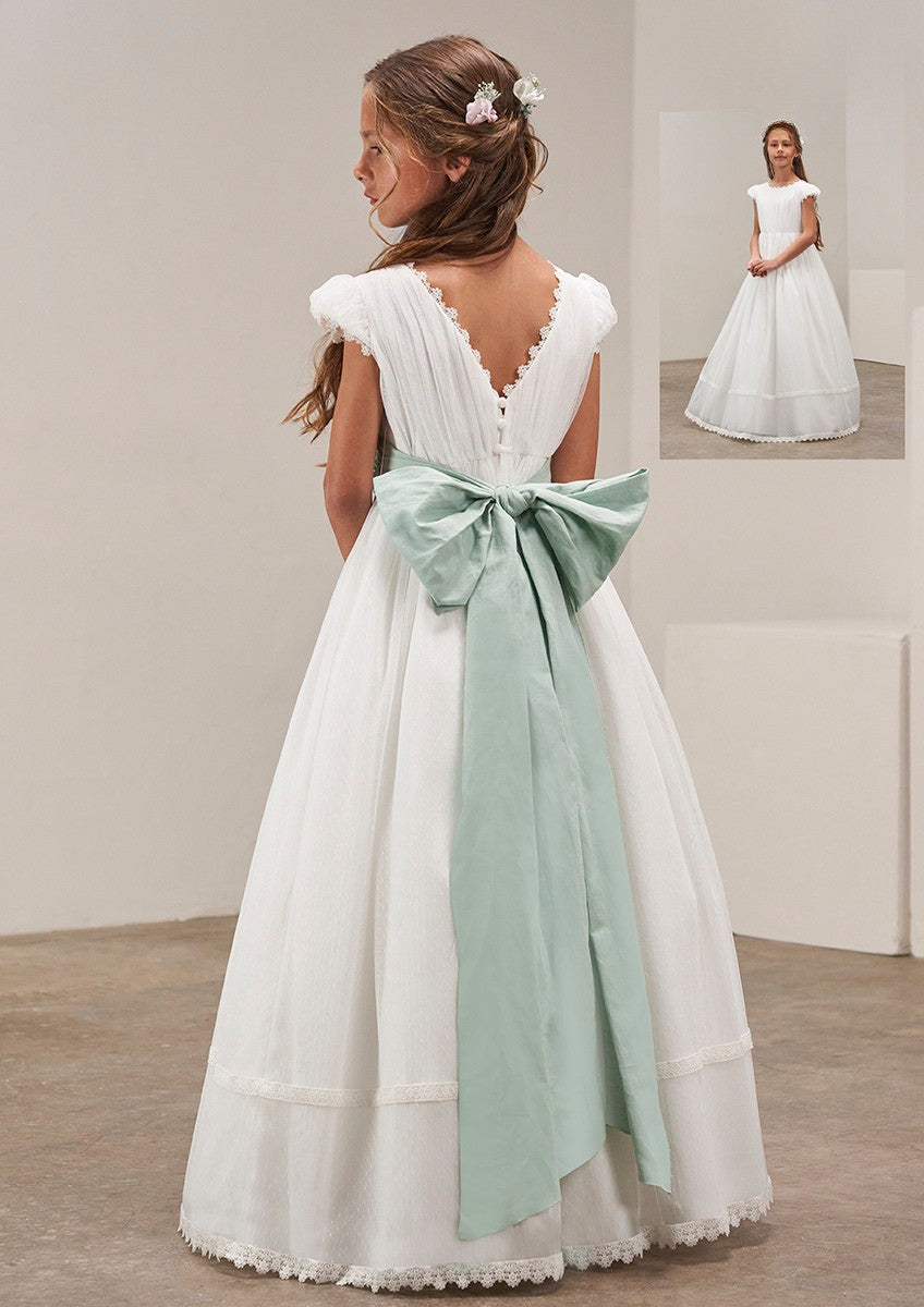 Vestido de comunión 637016MC (con lazo en color malva) de la marca AMAYA