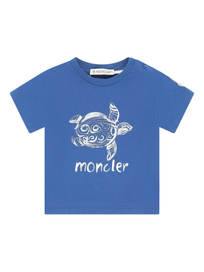 Camiseta de algodón azul con motivo acuático MONCLER para bebé niño