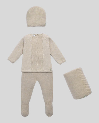 Conjunto de punto REGALO avena unisex con manta  para bebé niña Paz Rodriguez