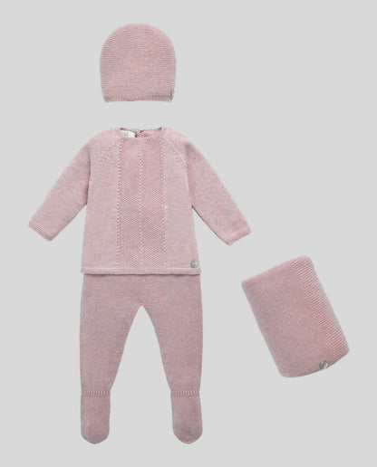 Conjunto de punto REGALO rosa con manta  para bebé niña Paz Rodriguez