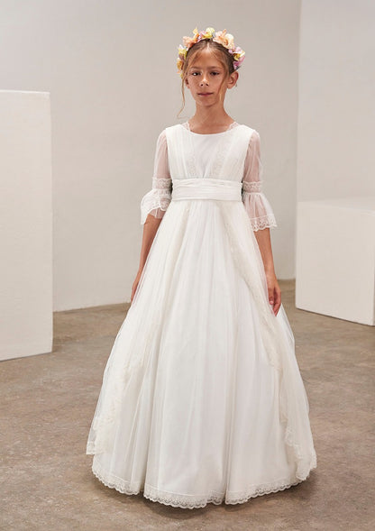Communion dress 637009MD (with white bow) from the brand AMAYA