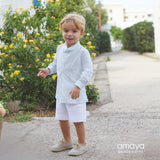 Set 593506 Azul para niño de pantalón corto y camisa a rayas de la marca AMAYA