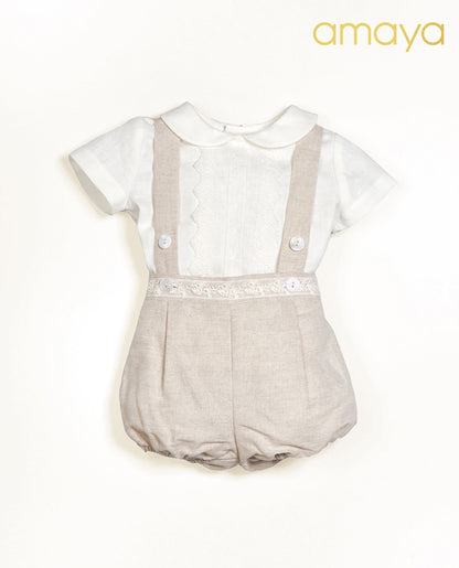 Set 593305 White for baby boy with suspenders of the brand AMAYA