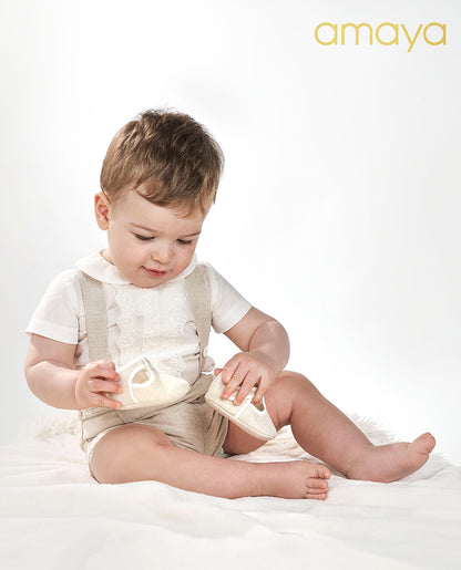 Set 593305 White for baby boy with suspenders of the brand AMAYA