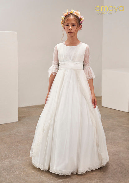 Vestido de comunión 637009MD  (con lazo en color blanco) de la marca AMAYA