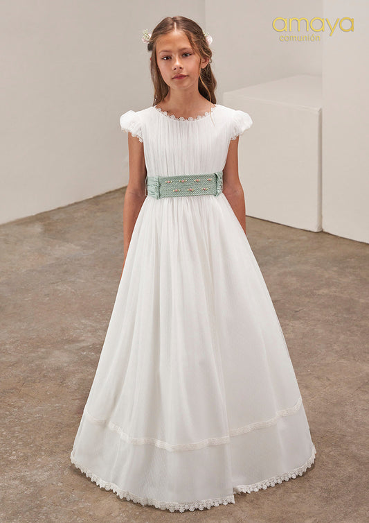 Vestido de comunión 637016MC (con lazo en color malva) de la marca AMAYA