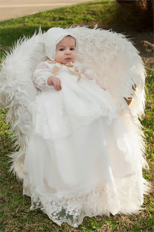 Christening dress 2457 with hat and shoes of the brand MIMOSINES
