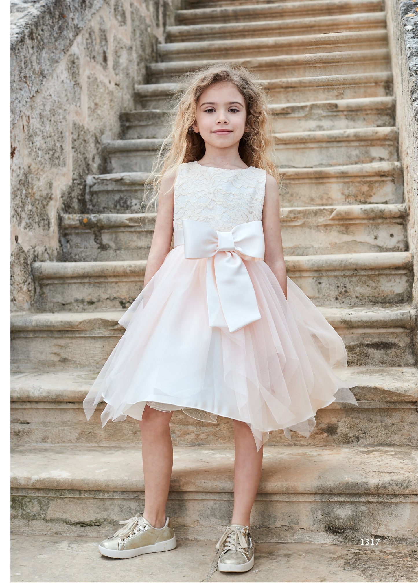 Vestido color rosa de ceremonia para niña Bimbalò