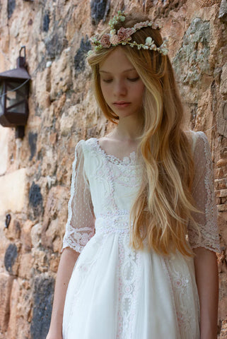 Vestido LUNA ROSA de la marca MON AIR (corona de flores incluida)