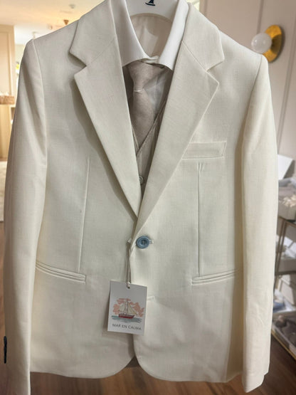 Traje completo con chaleco blanco/beige y pantalones blancos (diferentes de la primera foto) americana blanca para el niño AMALIO RUBIO