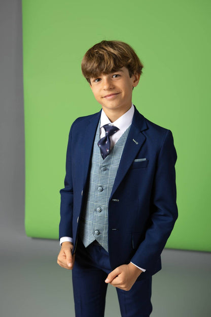 Traje completo Florencia con americana azul marino y chaleco gris para el niño NOVA DRIMA
