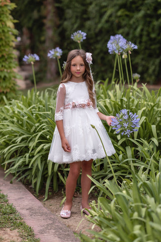 Ceremony dress 900 in white color for girls by MIMILÚ brand