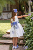 Vestido de ceremonia floral azul indigo 926 para niñas de la marca MIMILÚ