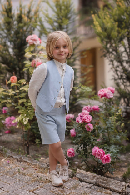 Traje de lino pantalón corto Azul 590 para niño Mimilú