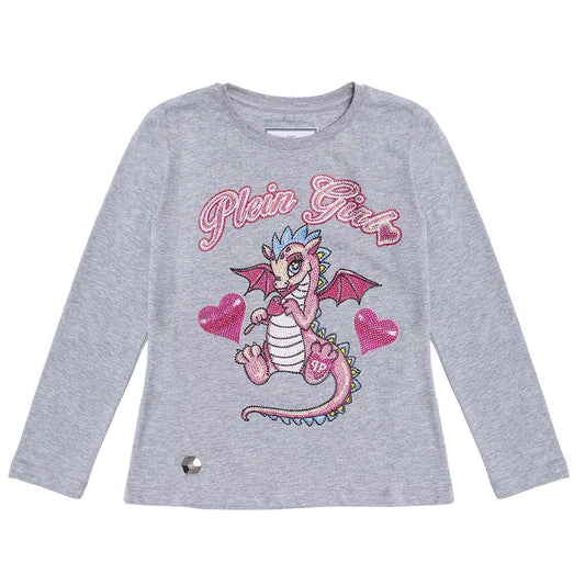 CROPA PARA NIÑOS - CAMISETA GRIS CON DRAGON NIÑA PHILIPP PLEIN - Modini Shop