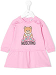 Ropa para niños - vestido rosa estilo sudadera con logo y volantes MOSCHINO