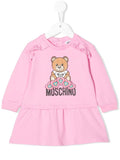 ملابس الأطفال - فستان من النوع الثقيل وردي مع شعار وكشكشة MOSCHINO