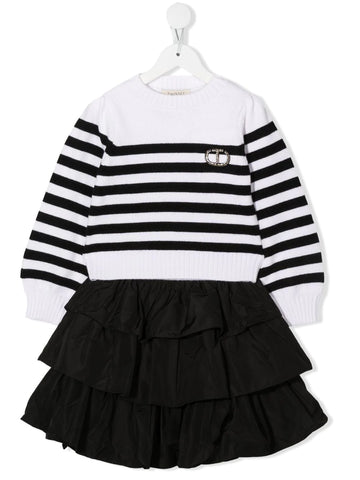 Girls clothing - Striped sweater and ruffled skirt set TWINSET