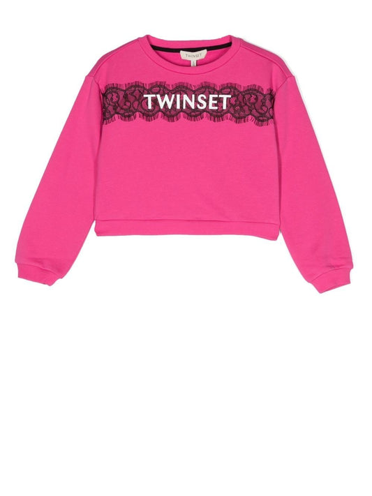 Girls clothing - Sweatshirt with logo patch and lace TWINSET