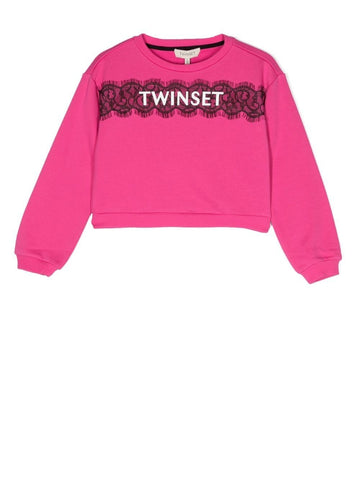 Girls clothing - Sweatshirt with logo patch and lace TWINSET