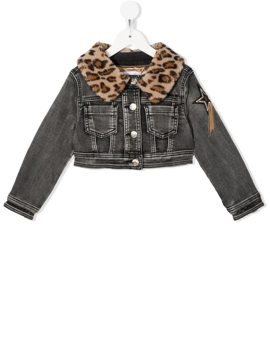 Ropa para niños - chaqueta vaquera  con cuello removible y cosido MONNALISA