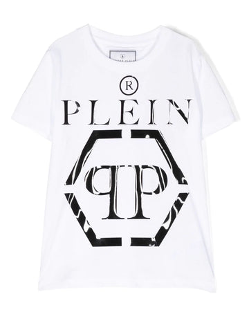 Children's clothing - white t-shirt with large Philipp Plein logo