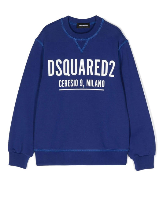 Ropa para niños - sudadera color azul con logo y cuello redondo DSQUARED2
