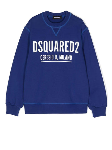 Children's clothing - DSQUARED2 blue sweatshirt with logo and round collar