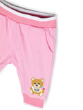 ملابس أطفال - طقم سترة وردية وسروال طويل مع شعار الدب وMOSCHINO