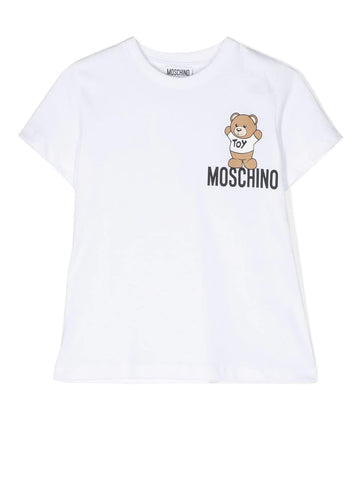 Children's clothing - white t-shirt with bear print MOSCHINO