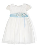 فستان حفلات 310 أبيض مع فيونكة زرقاء للبنات من ماركة MIMILU