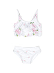 ملابس الأطفال - ملابس السباحة للفتيات الوردي مع زخارف نباتية Monnalisa
