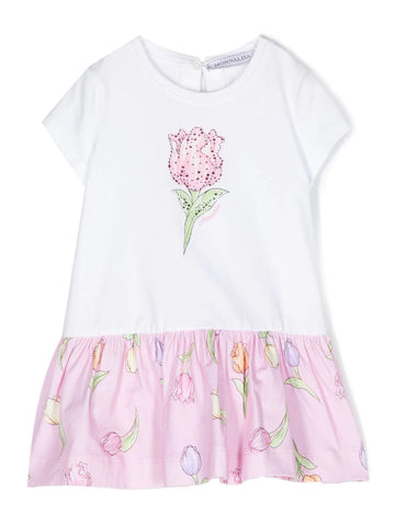 T-shirt style baby girl dress with floral motif MONNALISA