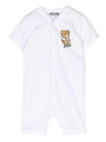 Body blanco de manga corta con logo y oso para bebé MOSCHINO