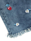 Girl's jeans with floral embroidery and frayed hems MONNALISA