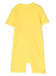 Yellow short-sleeved bodysuit with logo and bear for baby unisex summer MOSCHINO