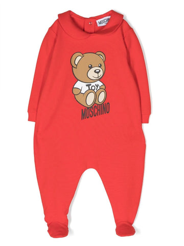 Red long sleeve bodysuit with logo and bear for baby boy summer MOSCHINO