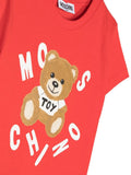Girls clothing - red t-shirt with bear print and MOSCHINO logo