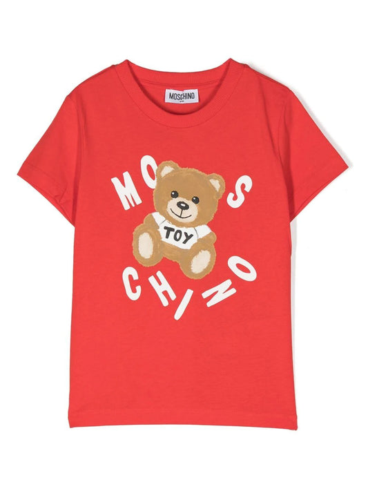 Ropa para niñas -  camiseta roja con oso estampado y logo MOSCHINO